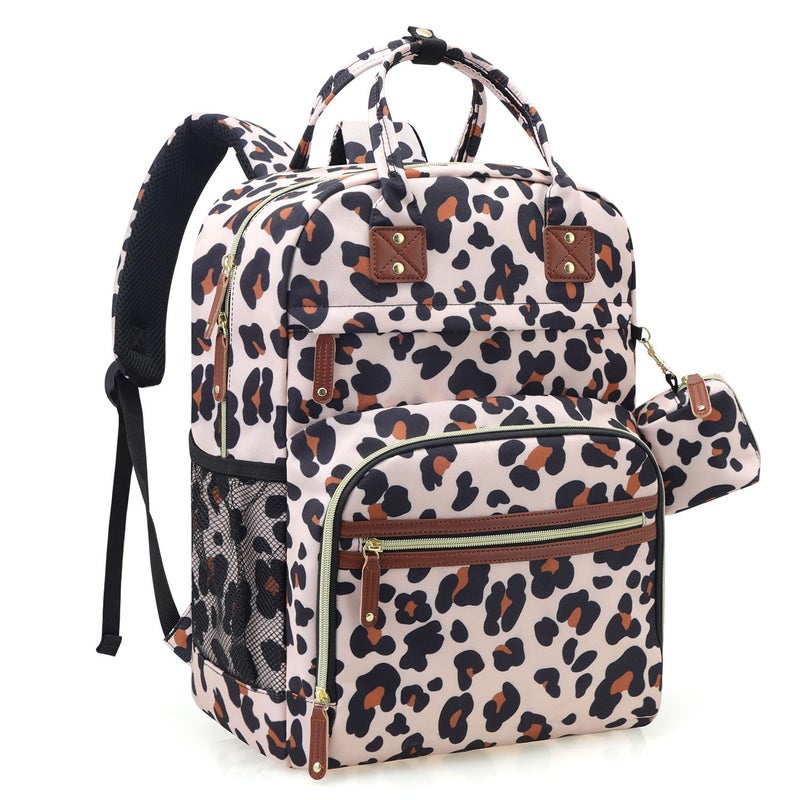Tuwubi Diaper Bag Backpack, Baby Essentials Travel Tote Bag, Multi function Waterproof Backpacks, Travel Essentials with Stroller Straps & Pacifier Case - Leopard Print - Image 1